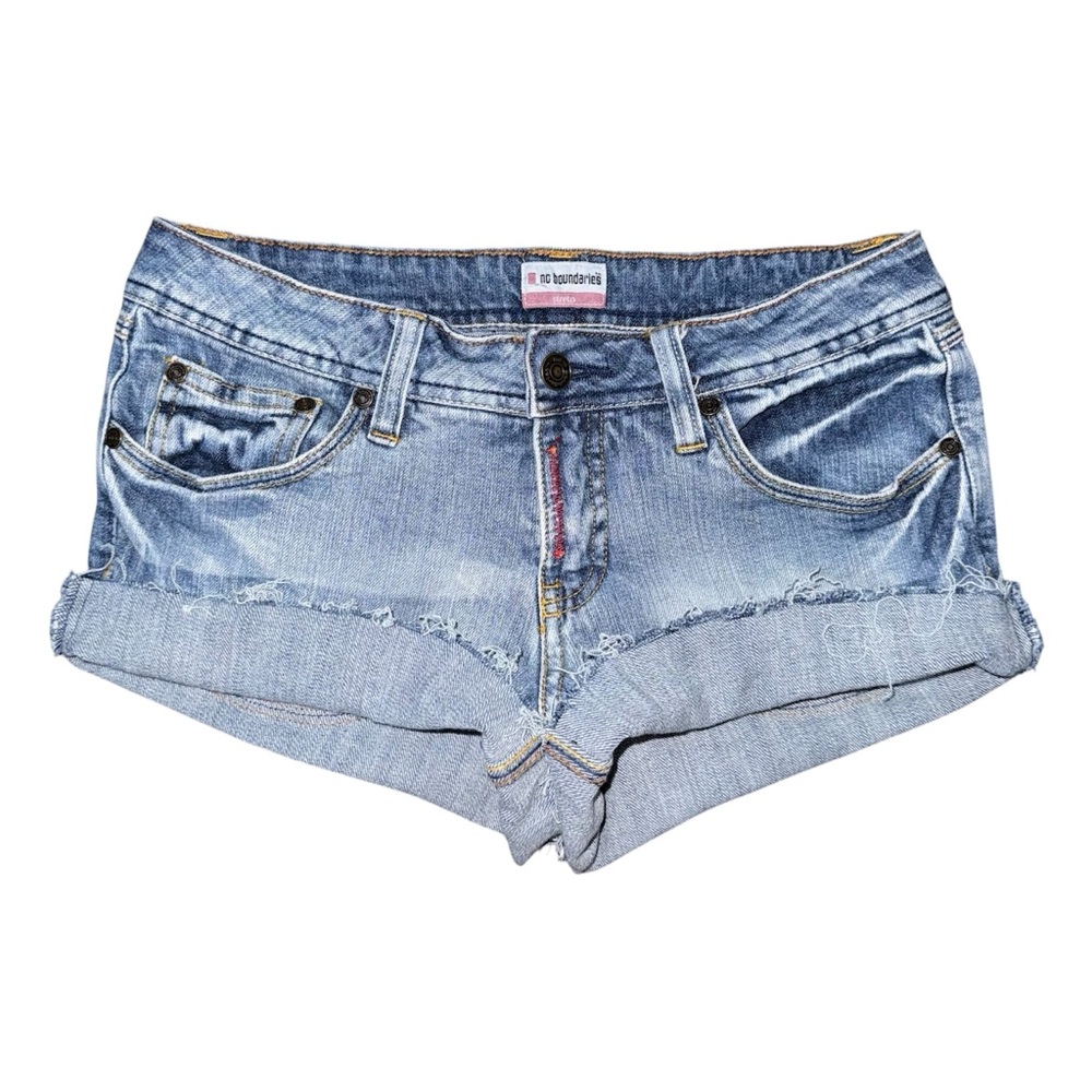 VTG Y2K No Boundaries Low Rise Micro Mini Jeans Shorts Sz 27 Grunge Preppy Denim